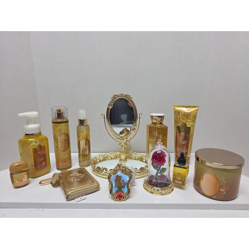 Bath & Body Works Disney Princess Belle Lot Mirror Coin Purse Wallflower Candle
